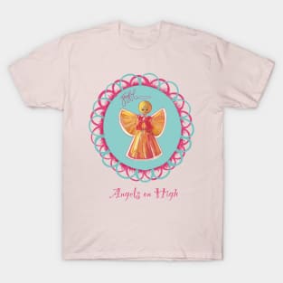 Scandinavian straw angel wreath-Angels on High T-Shirt